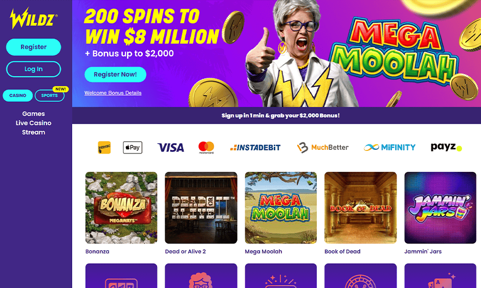 wildz casino canada games screenshot