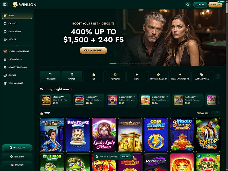 Winlion Casino website screenshot