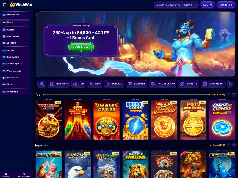 WishWin Casino website screenshot