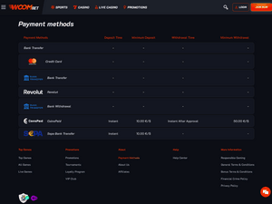 WoomBet Casino cashier screenshot