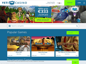Yeti Casino website screenshot